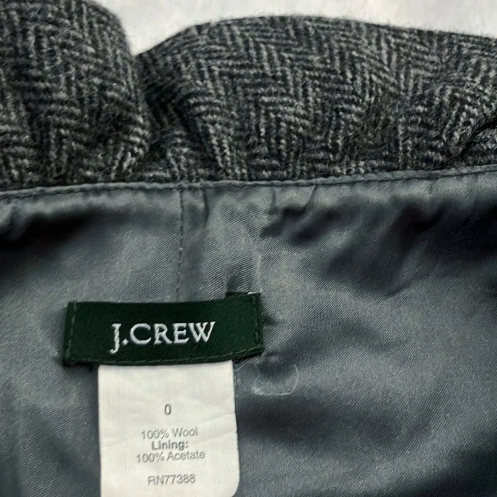 Like New Gray Herringbone J. Crew Fiona Ruffle Wool Blazer Coat, size 0